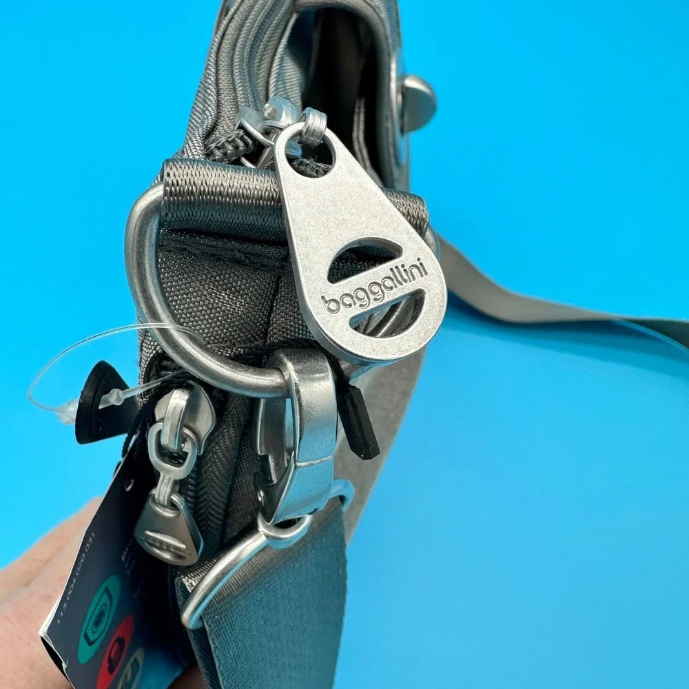 Baggallini Sorrento RFID Hobo Bag Gray‎ Nylon Adjustable Strap Zip Closure